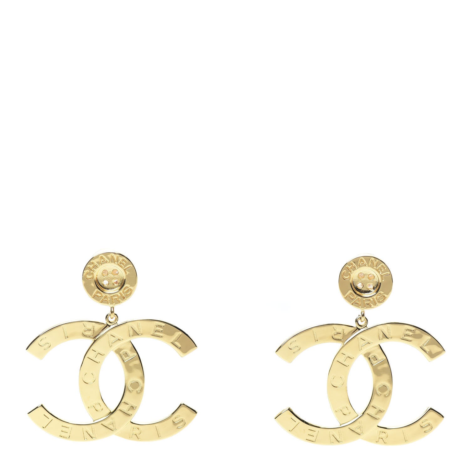 Chanel Metal Large Paris Button Earrings Gold 1 of 5