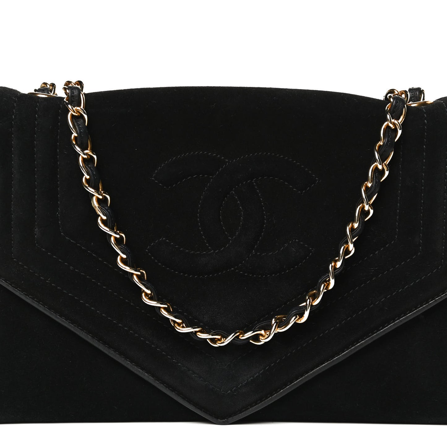 Suede CC Envelope Small Flap Black