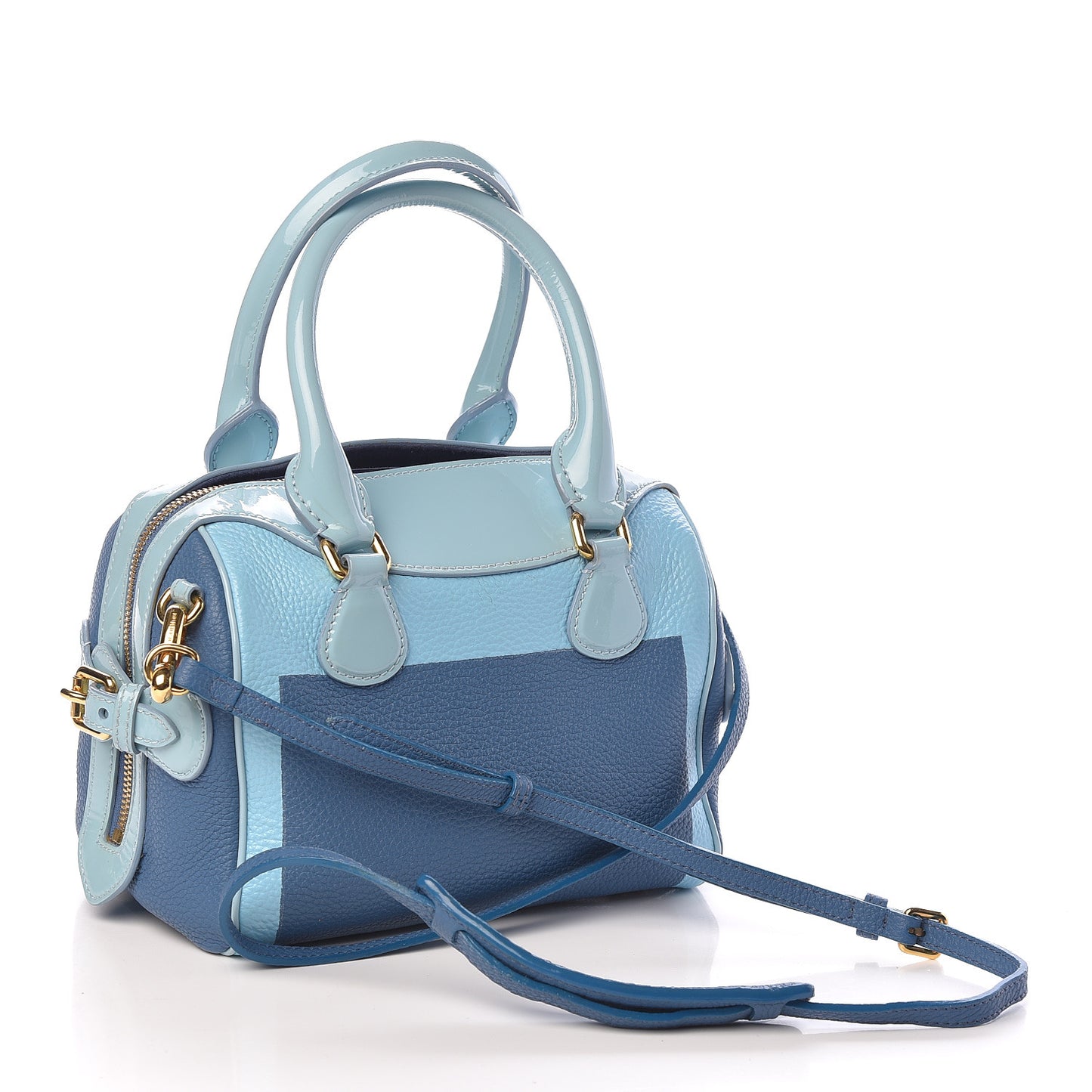 Grained Calfskin Little Bee Bowling Bag Blue
