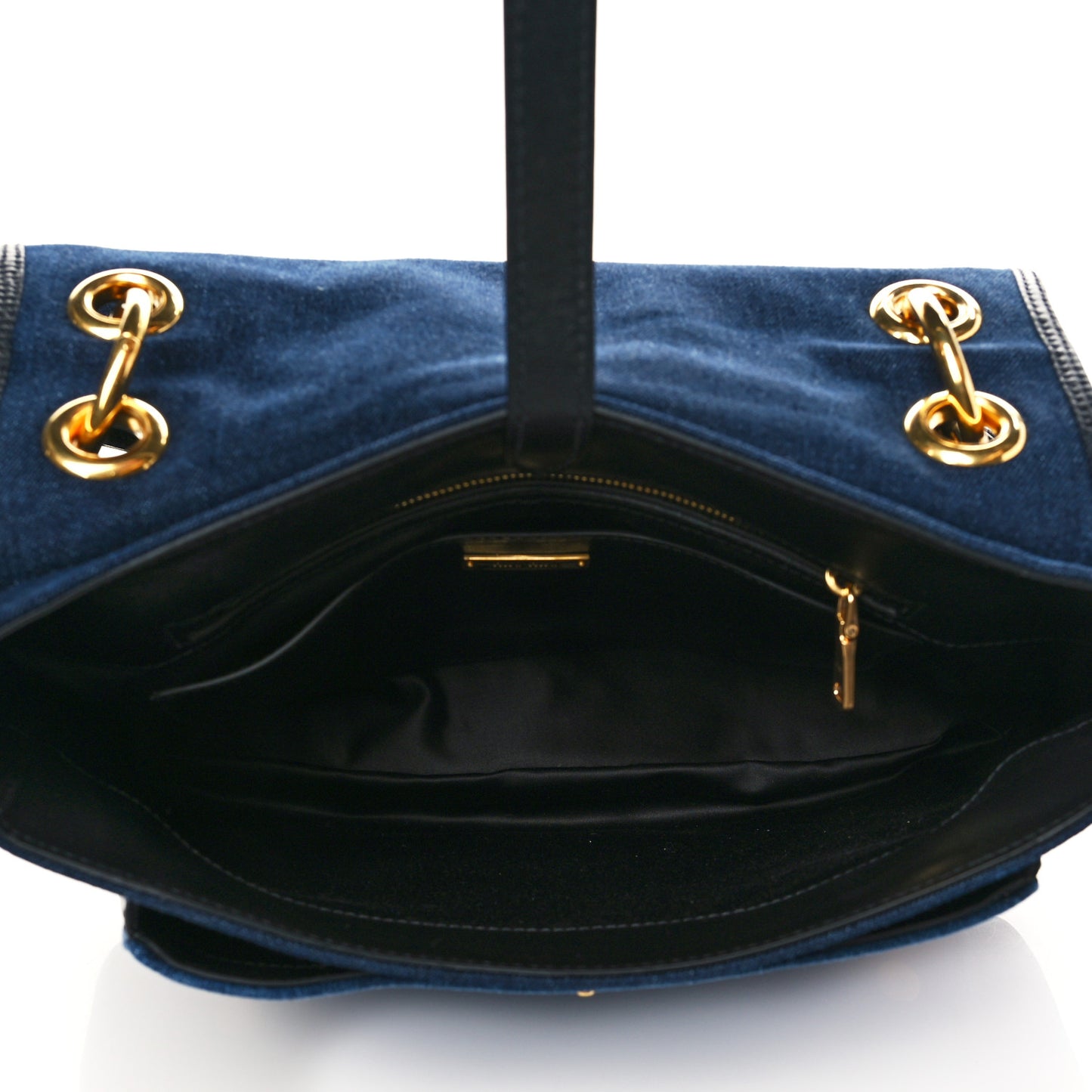 Denim Dahlia Chain Top Handle Bag Blue