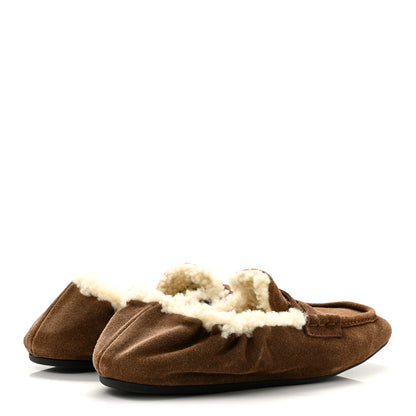 Miu Miu Suede Shearling Ruches Loafers 37 Dark Brown 5 of 9