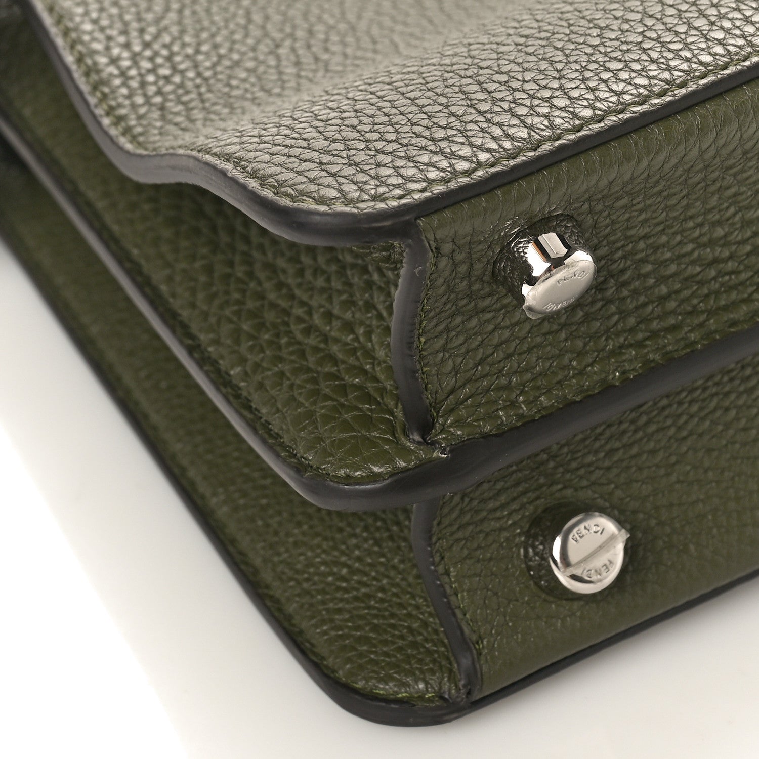 Fendi Cuoio Romano Vitello Cover Glazed Fabric Bi-Color FF 1974 Mini Peekaboo I SEE U Satchel Oliva 7 of 8