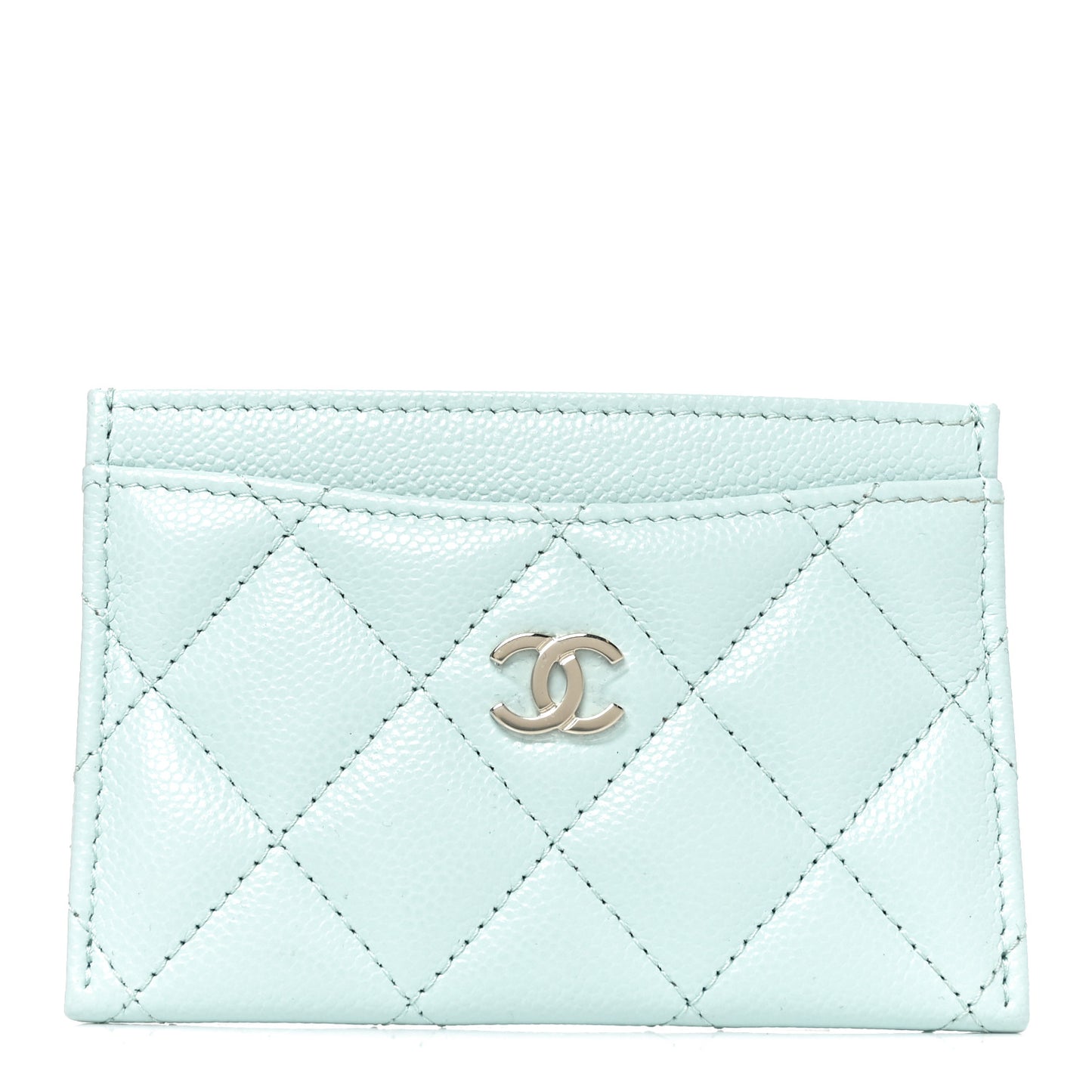 Caviar Quilted Card Holder Light Blue