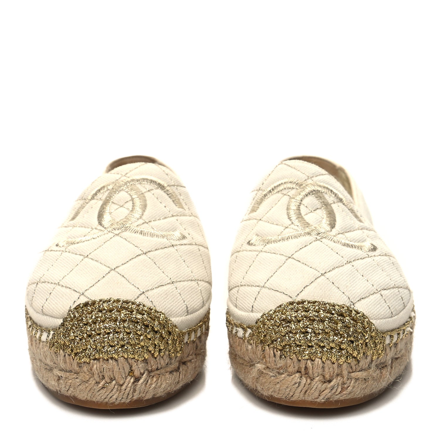 Chanel Fabric Biarritz CC Espadrilles 35 White Gold 2 of 11