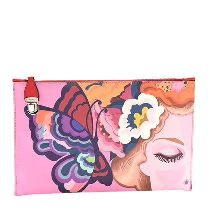 Prada Saffiano Butterfly Print Clutch Rosso Multicolor 1 of 10