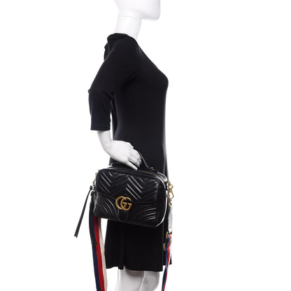 Gucci Calfskin Matelasse Sylvie Web Small GG Marmont Top Handle Shoulder Bag Black 2 of 22