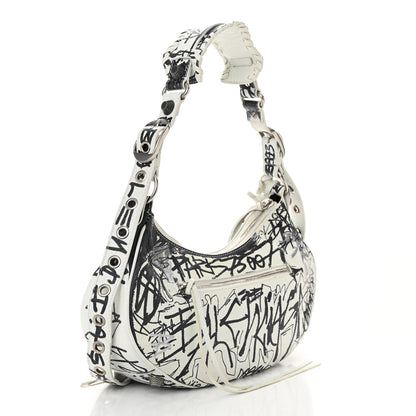 Balenciaga Agneau Arena Graffiti Small Le Cagole Shoulder Bag White Black 4 of 12