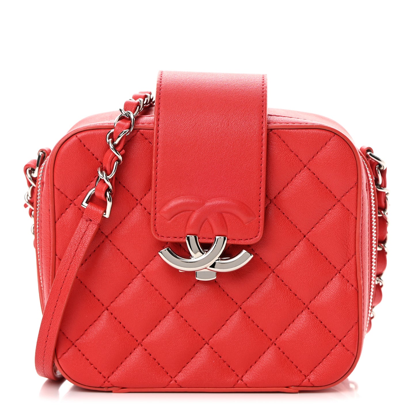 Lambskin Quilted Mini CC Box Camera Bag Red