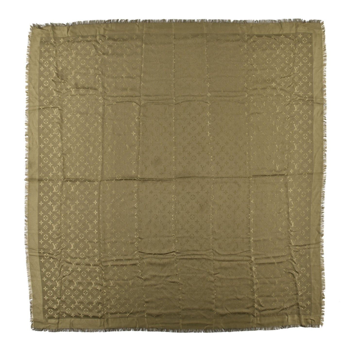 Silk Wool Monogram Shawl Kaki