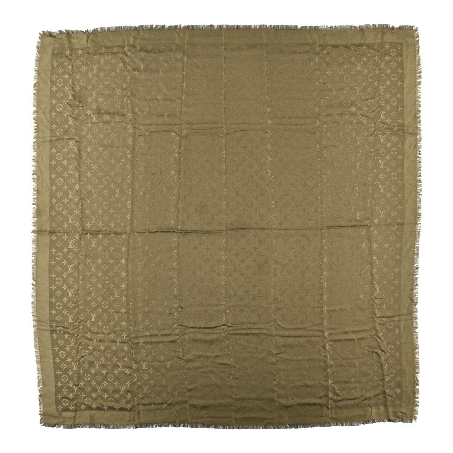 Louis Vuitton Silk Wool Monogram Shawl Kaki 1 of 3