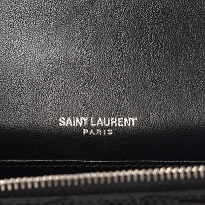 Saint Laurent Calfskin Crocodile Embossed Monogram Sunset Chain Wallet Black 6 of 11
