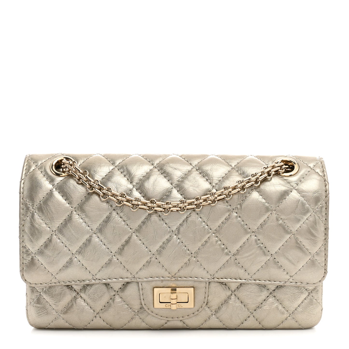 Metallic Aged Calfskin Quilted 2.55 Reissue 225 Flap Pale Gold