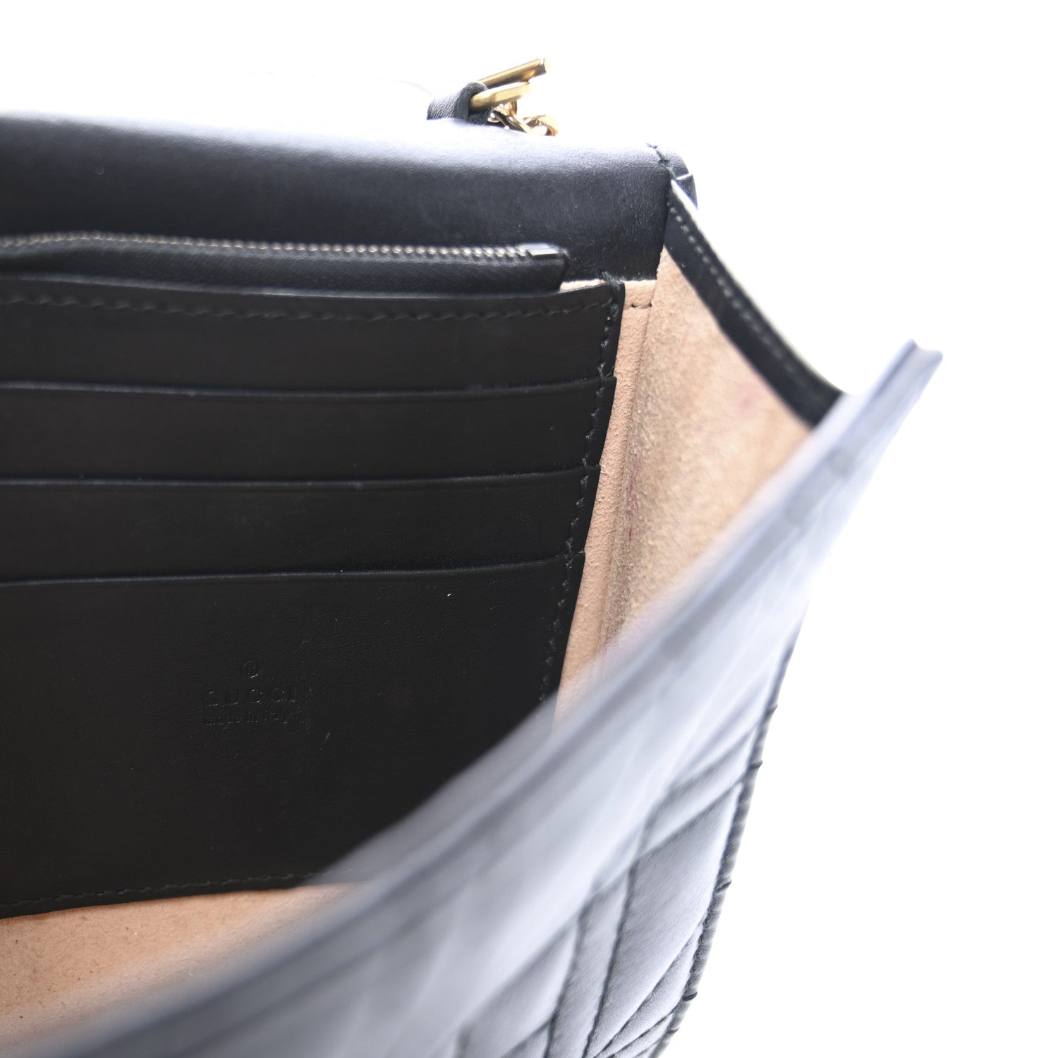 Gucci Calfskin Matelasse Mini Pearly GG Marmont Chain Wallet Black 6 of 11