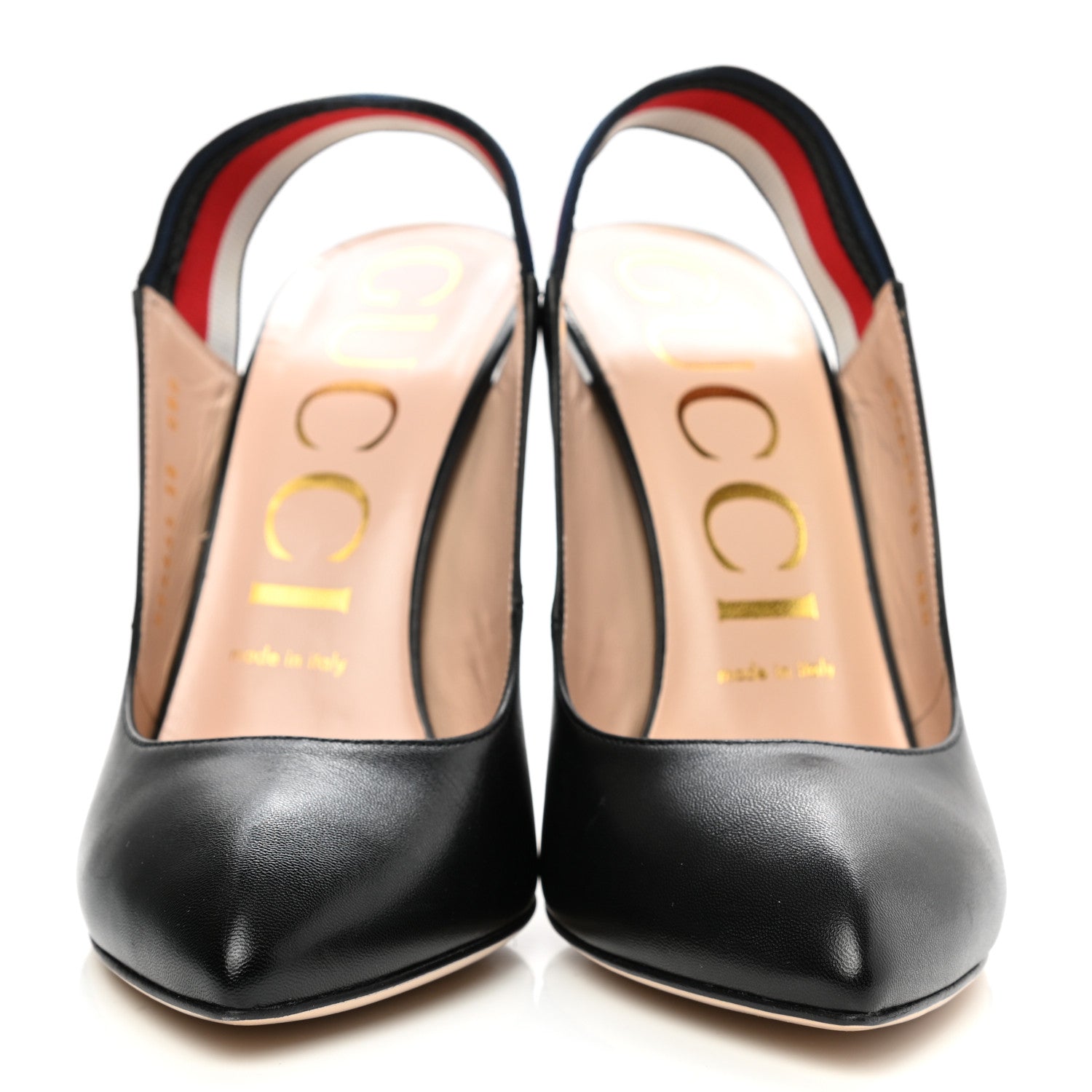 Gucci Malaga Kid Web Sylvie High Heel Slingback Pumps 38 Black 2 of 10