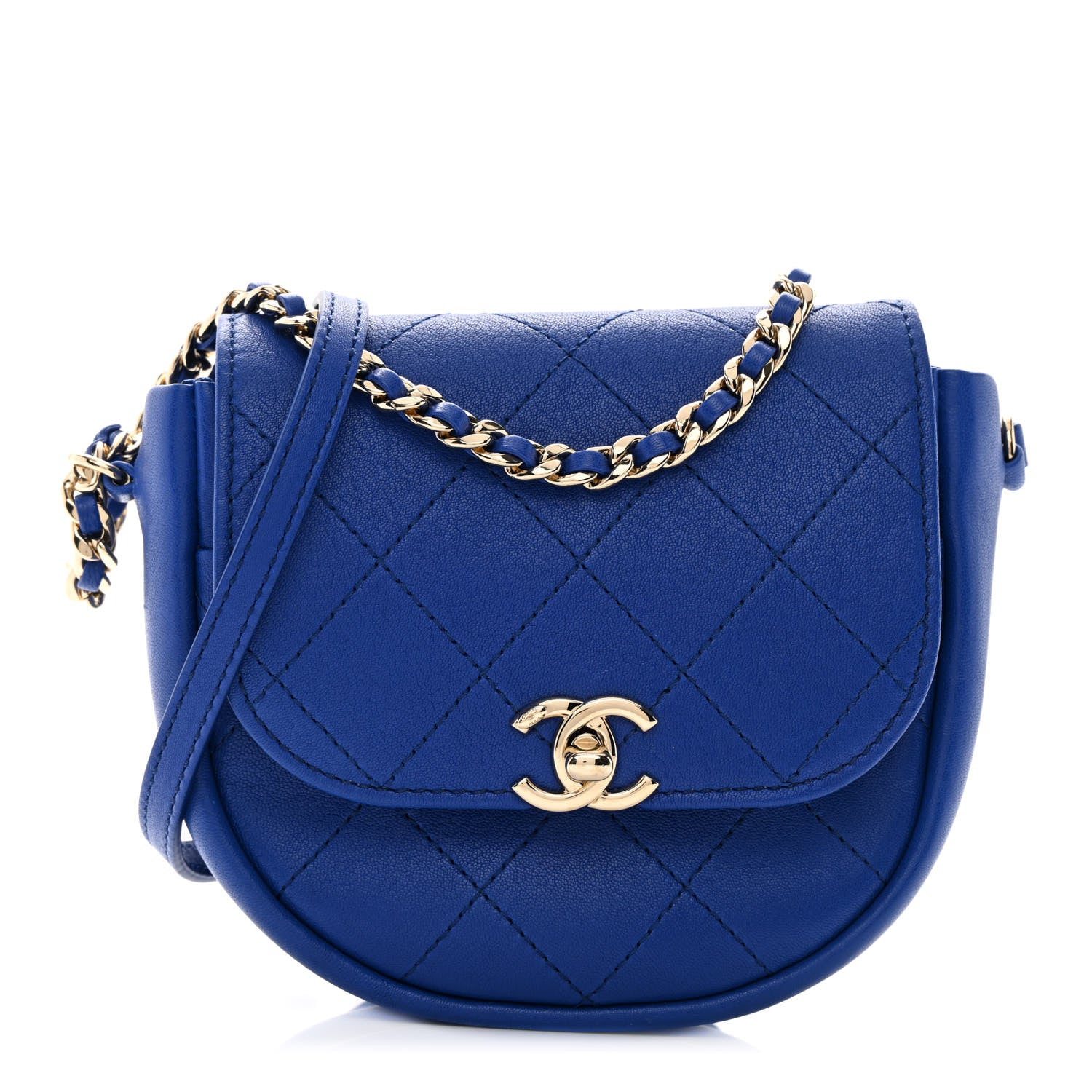 Chanel Goatskin Stitched Casual Trip Messenger Flap Royal Blue 1 of 12