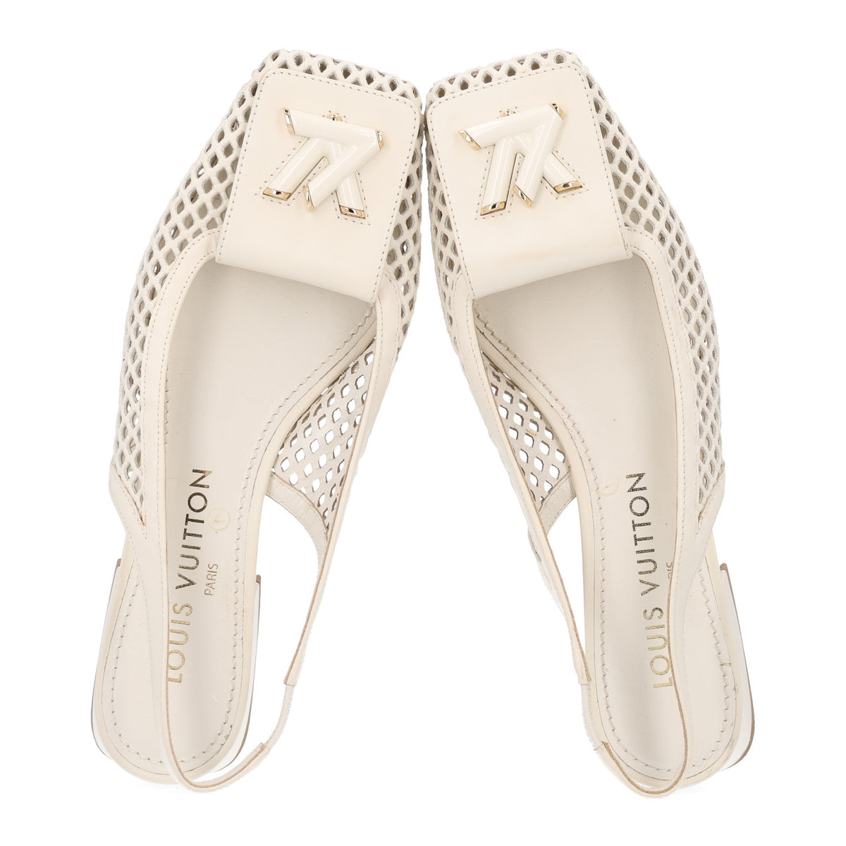 Calfskin Perforated Shake Slingback Pumps 36.5 Creme Beige