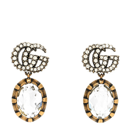 Gucci Metal Crystal Double G Drop Earrings Aged Gold 1 of 4