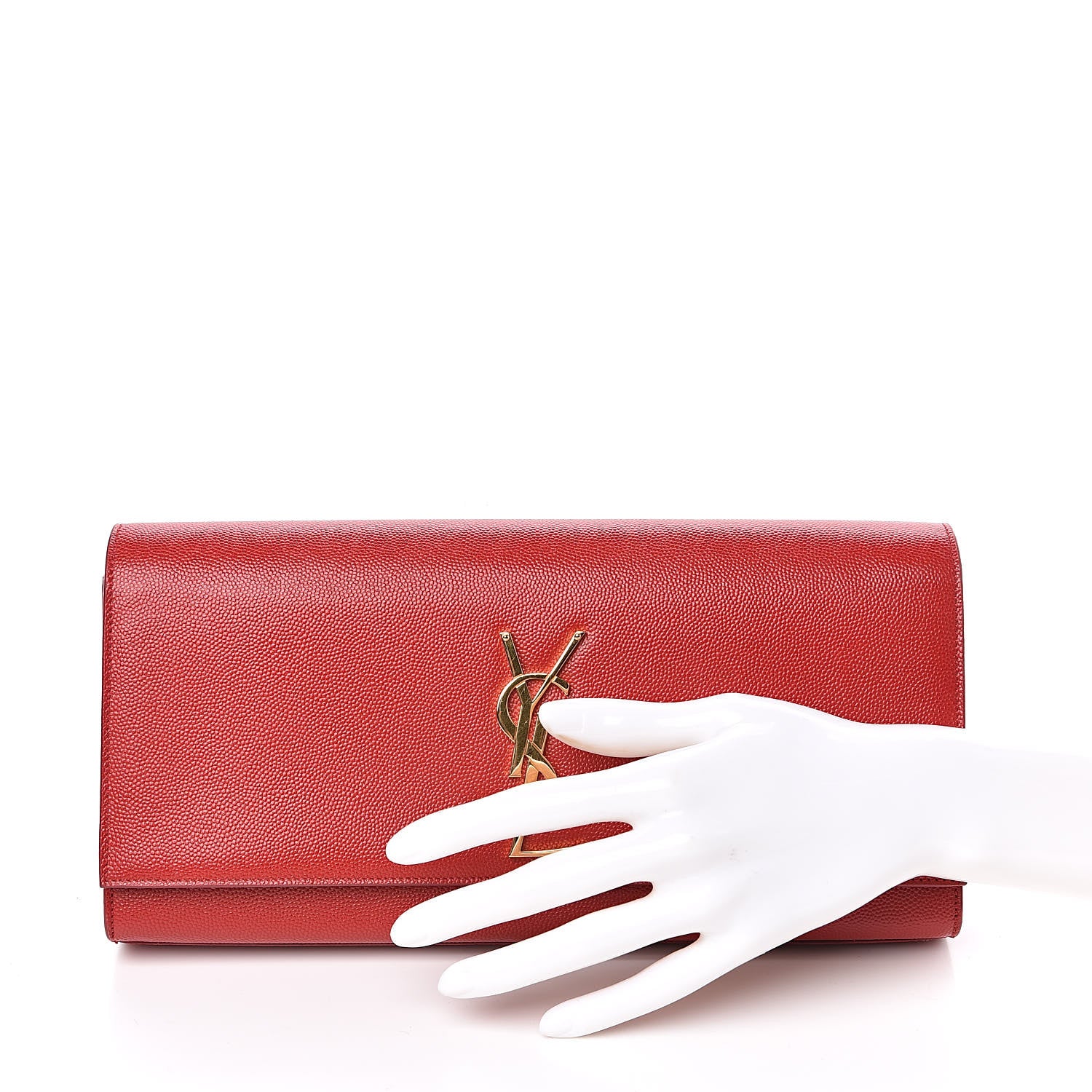 Saint Laurent Grain De Poudre Classic Monogram Cassandre Clutch New Red 2 of 10