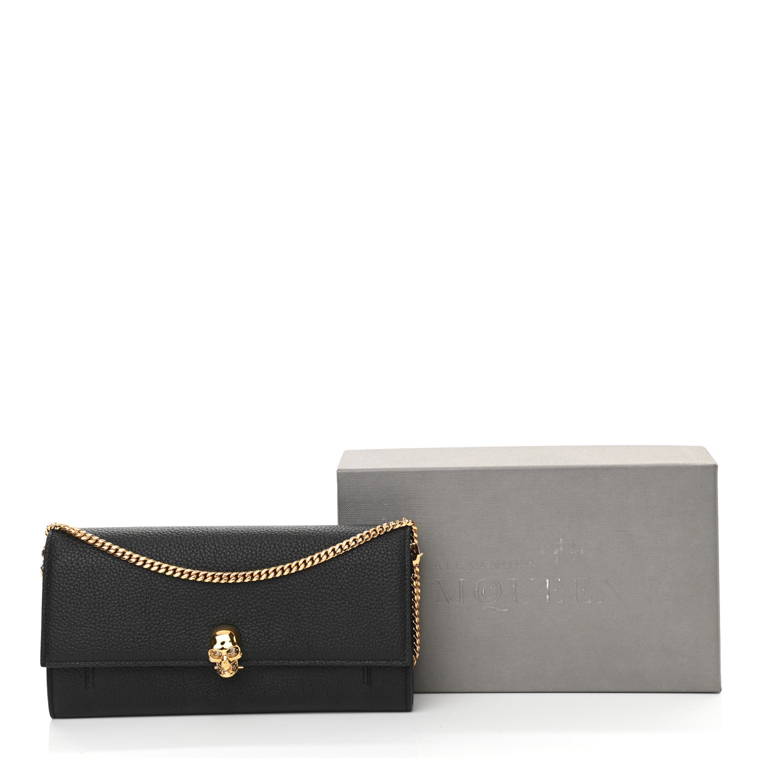 Alexander McQueen Pebbled Calfskin Skull Wallet on Chain Black 11 of 11