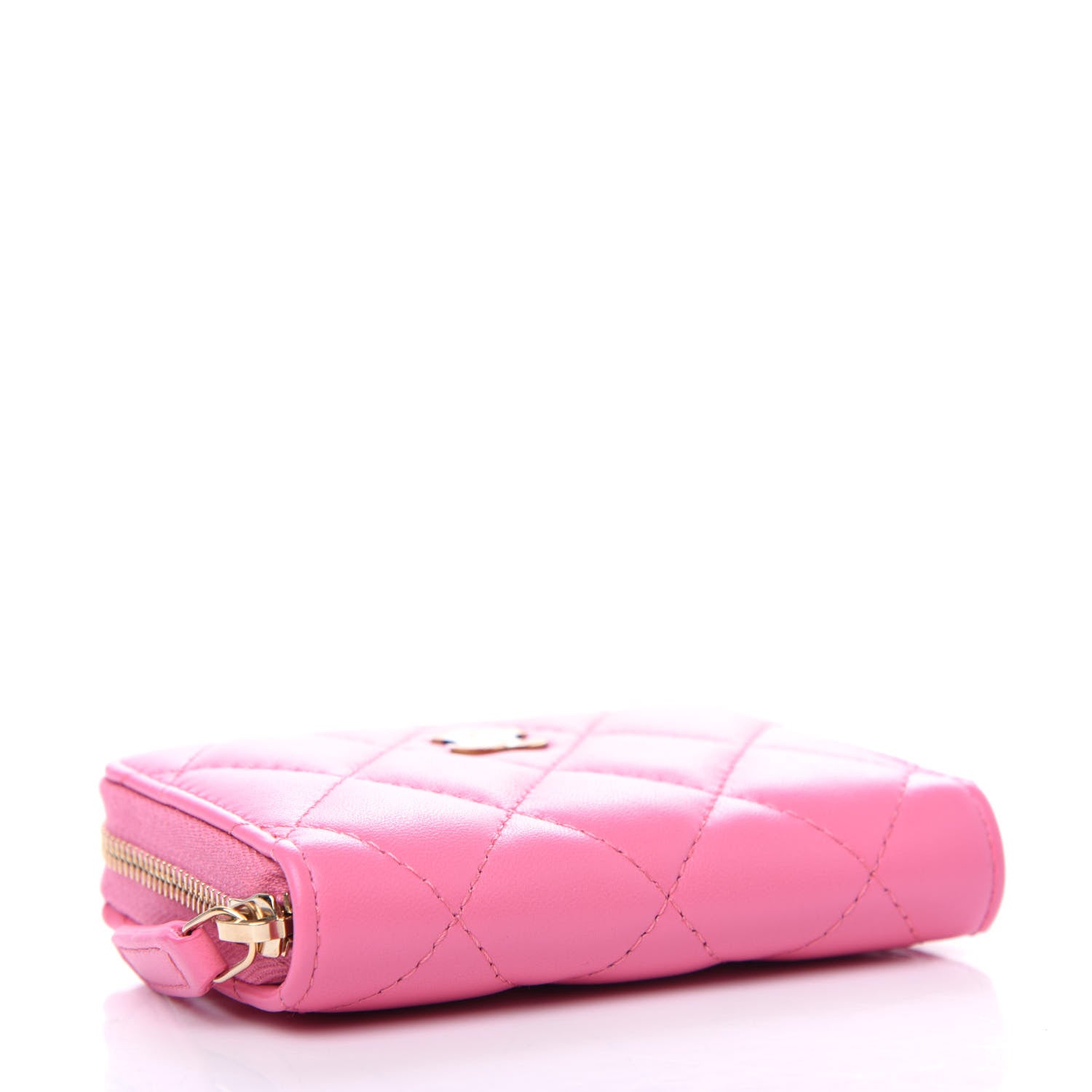 Chanel Lambskin Quilted Zip Around Coin Purse Wallet Pink Yellow 4 of 9