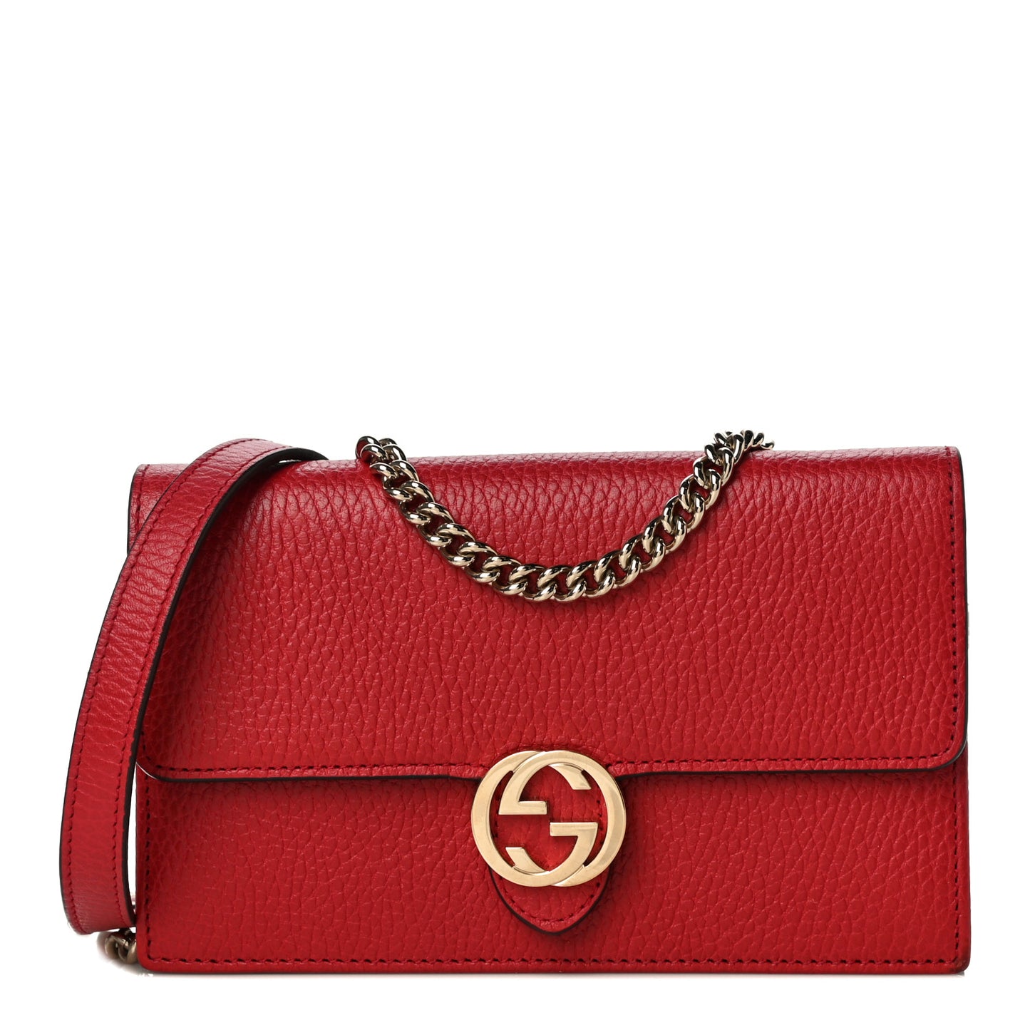 Dollar Calfskin Interlocking G Chain Wallet Red
