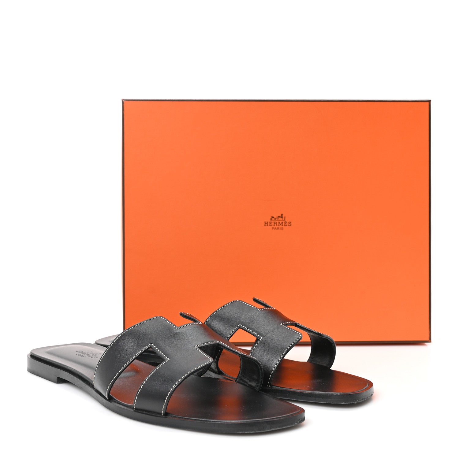 Hermes Box Calfskin Oran Sandals 40.5 Black 10 of 10