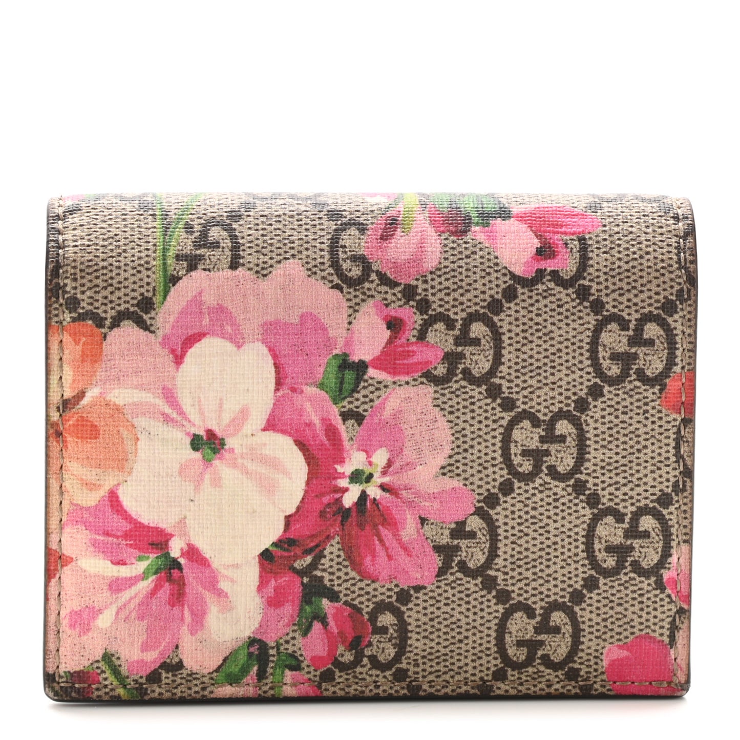 GG Supreme Monogram Blooms Card Case Wallet Beige Multicolor Dry Rose