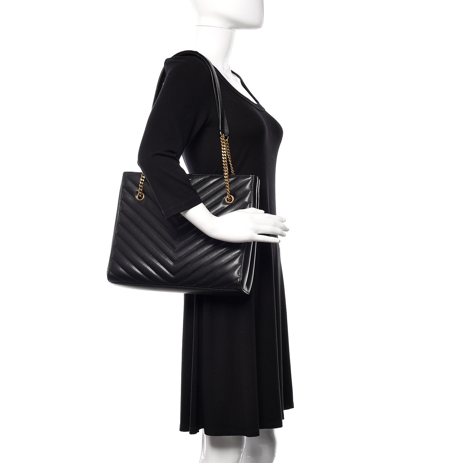 Saint Laurent Grain De Poudre Matelasse Chevron Medium Tribeca Shopping Bag Black 2 of 10