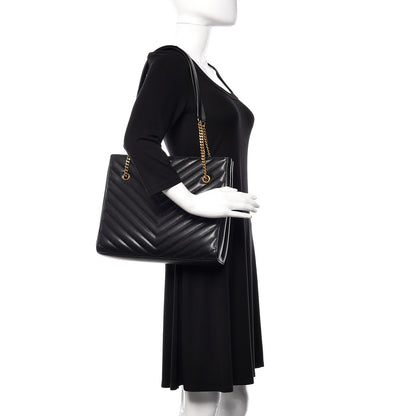Saint Laurent Grain De Poudre Matelasse Chevron Medium Tribeca Shopping Bag Black 2 of 10