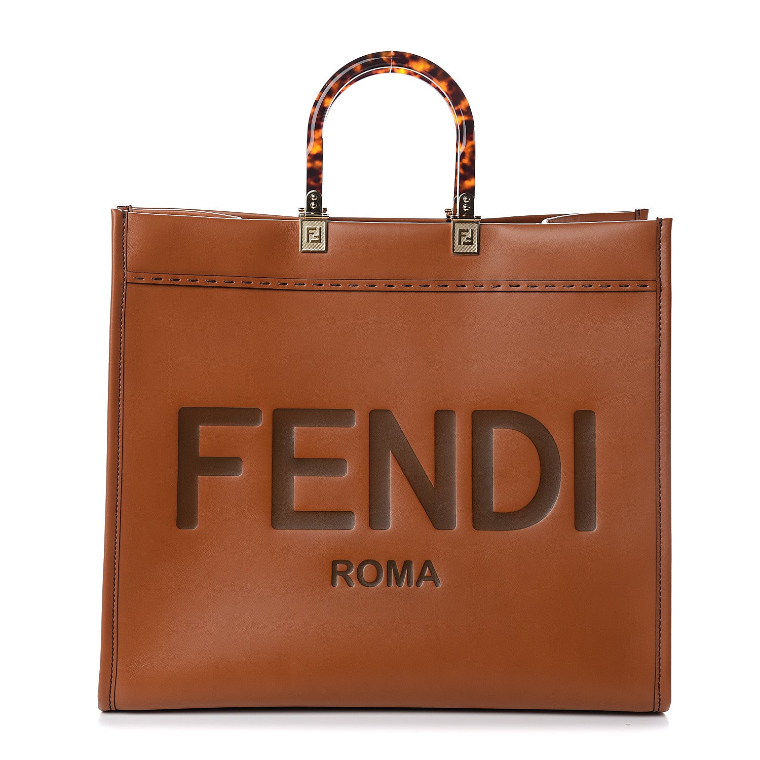Fendi Vitello King Plexiglass Large Fendi Sunshine Shopper Tote Cuoio 1 of 8