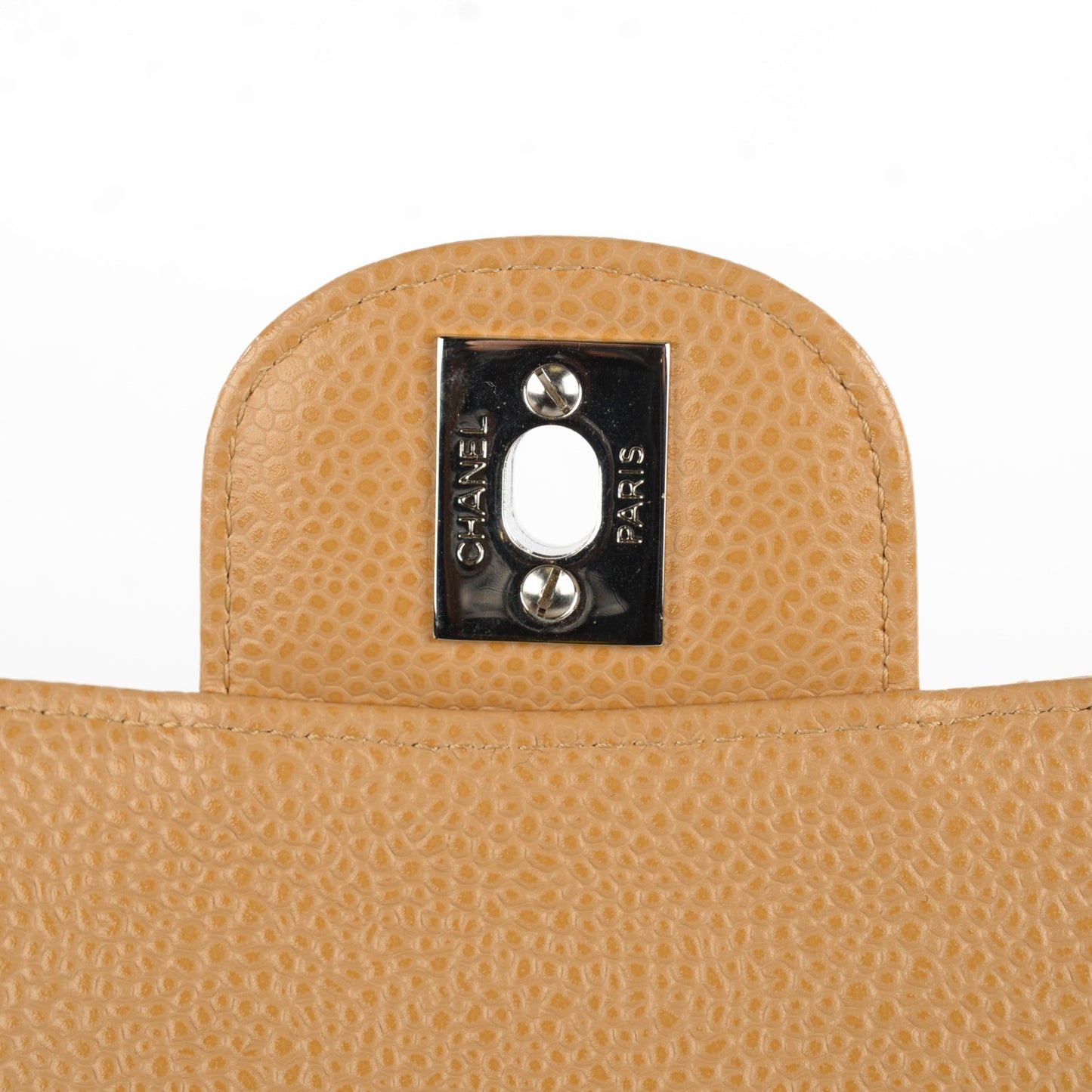 Caviar Quilted Medium Double Flap Beige
