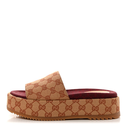 Gucci Canvas GG Monogram Angelina Platform Slide Sandals 38.5 Beige Ruggine 1 of 9
