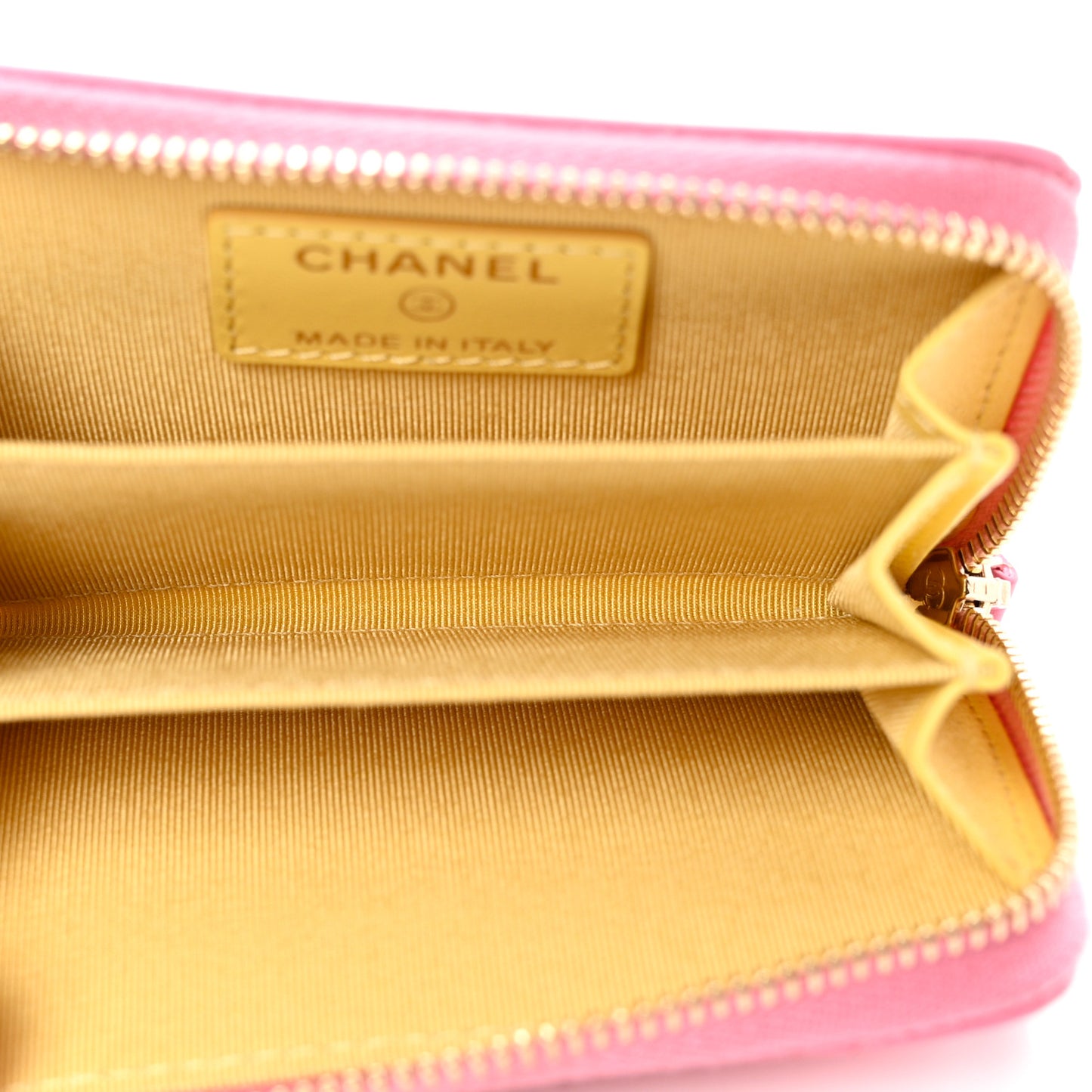 Lambskin Quilted Zip Around Coin Purse Wallet Pink Yellow