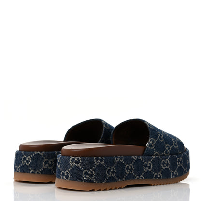 Gucci New Denim GG Monogram Angelina Platform 55mm Slide Sandals 39.5 Blue Tea 4 of 9