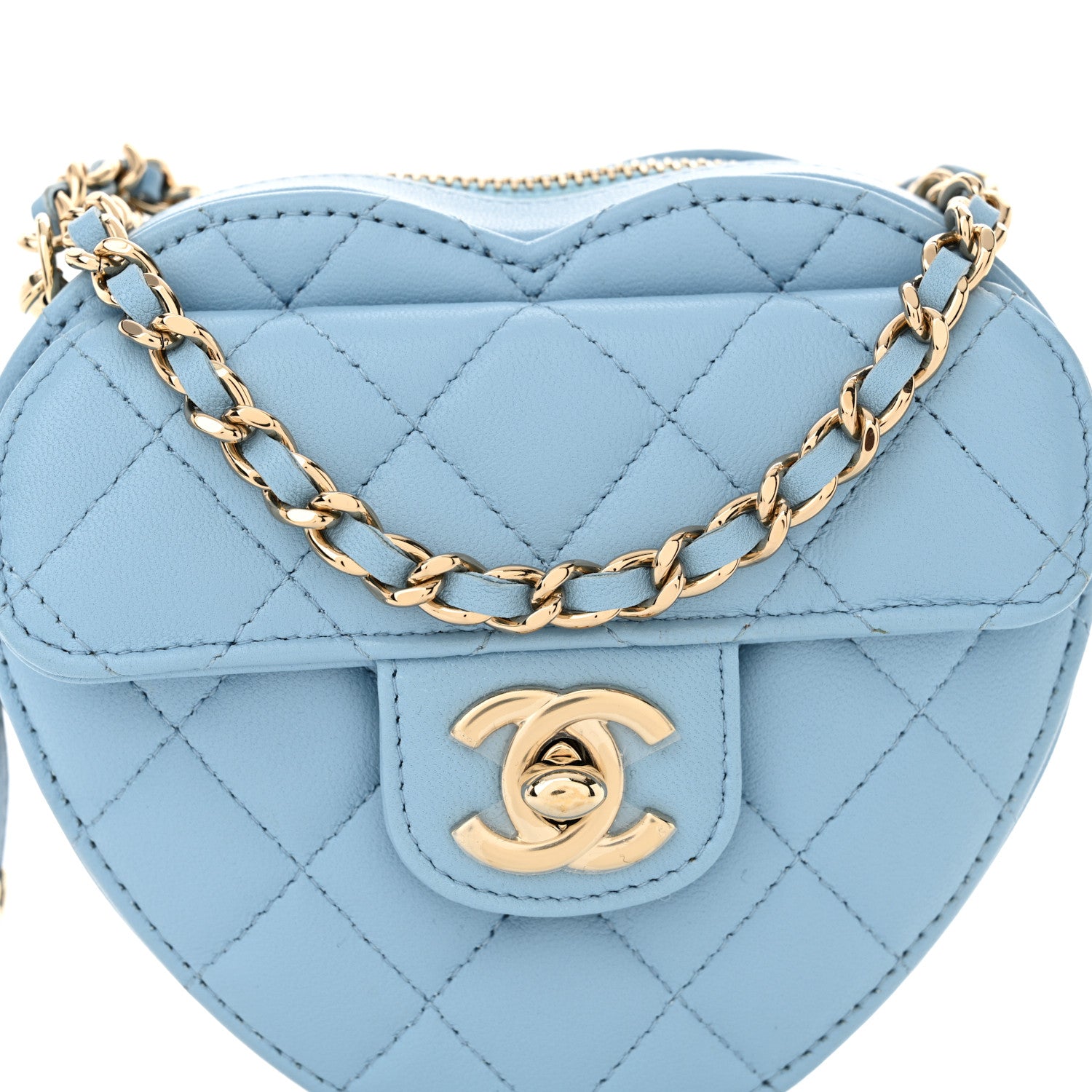 Chanel Lambskin Quilted CC In Love Heart Clutch With Chain Light Blue 8 of 11