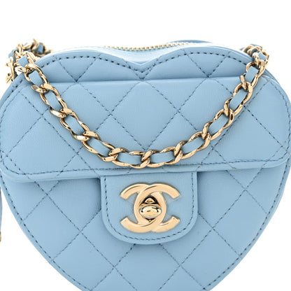 Chanel Lambskin Quilted CC In Love Heart Clutch With Chain Light Blue 8 of 11