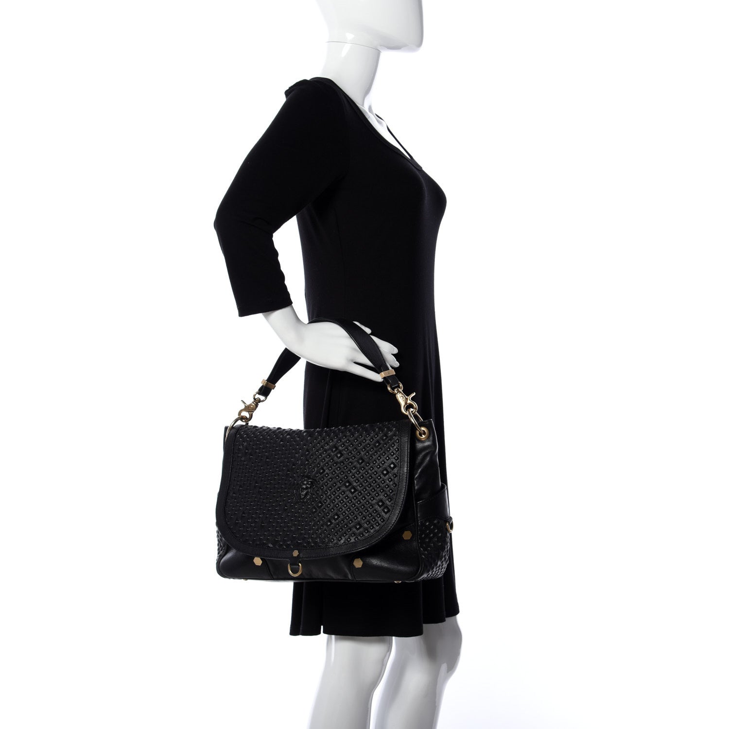 Versace Calfskin Embossed Medusa Flap Hobo Black 2 of 8