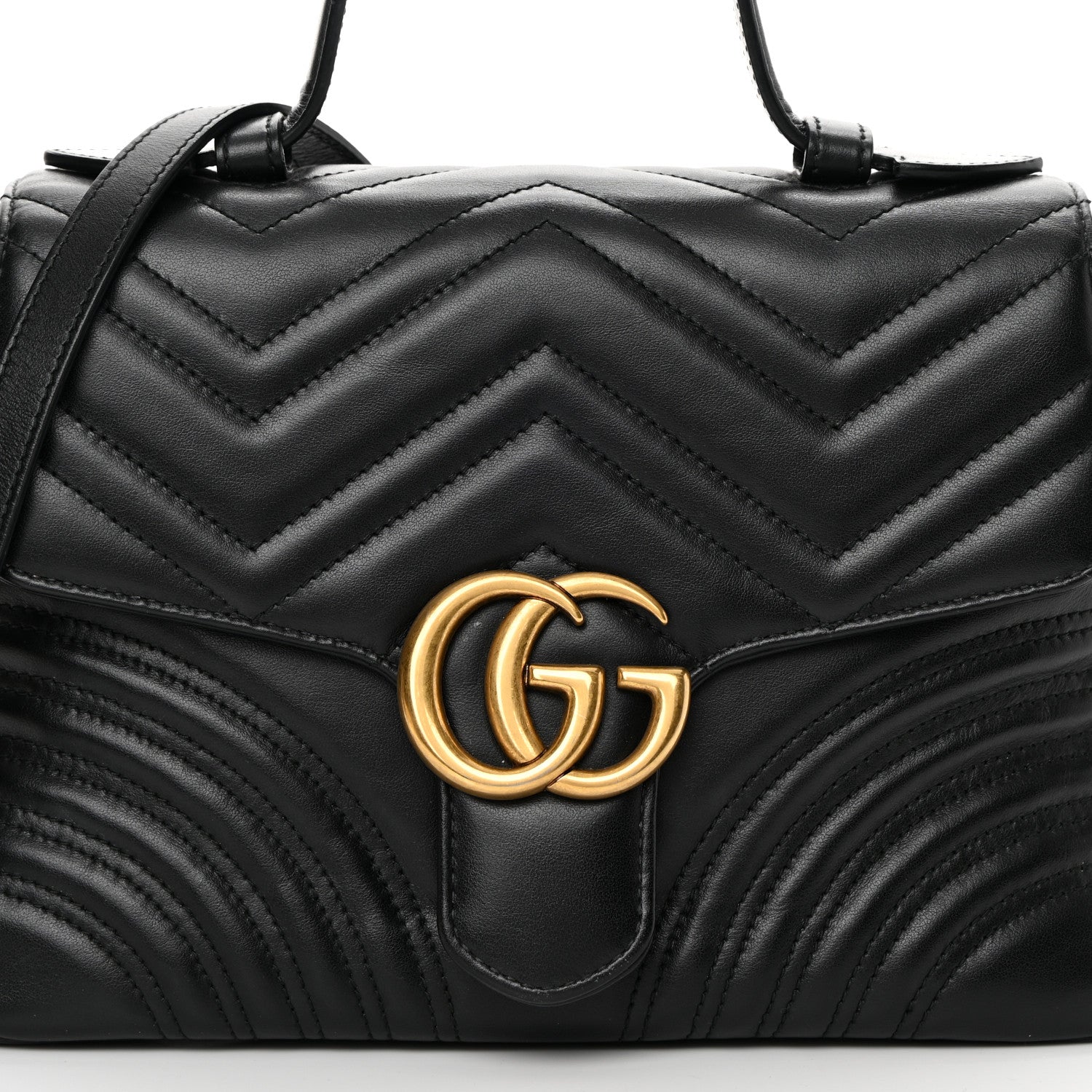 Gucci Calfskin Matelasse Small GG Marmont Top Handle Shoulder Bag Black 8 of 16
