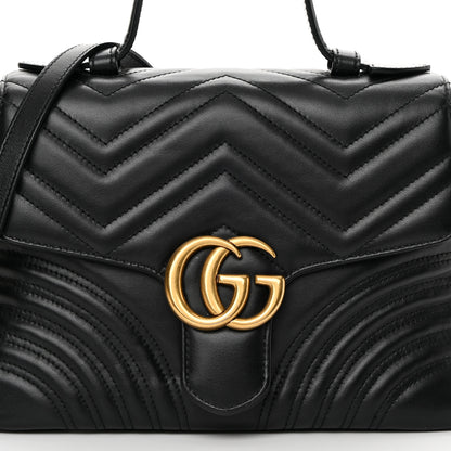 Gucci Calfskin Matelasse Small GG Marmont Top Handle Shoulder Bag Black 8 of 16