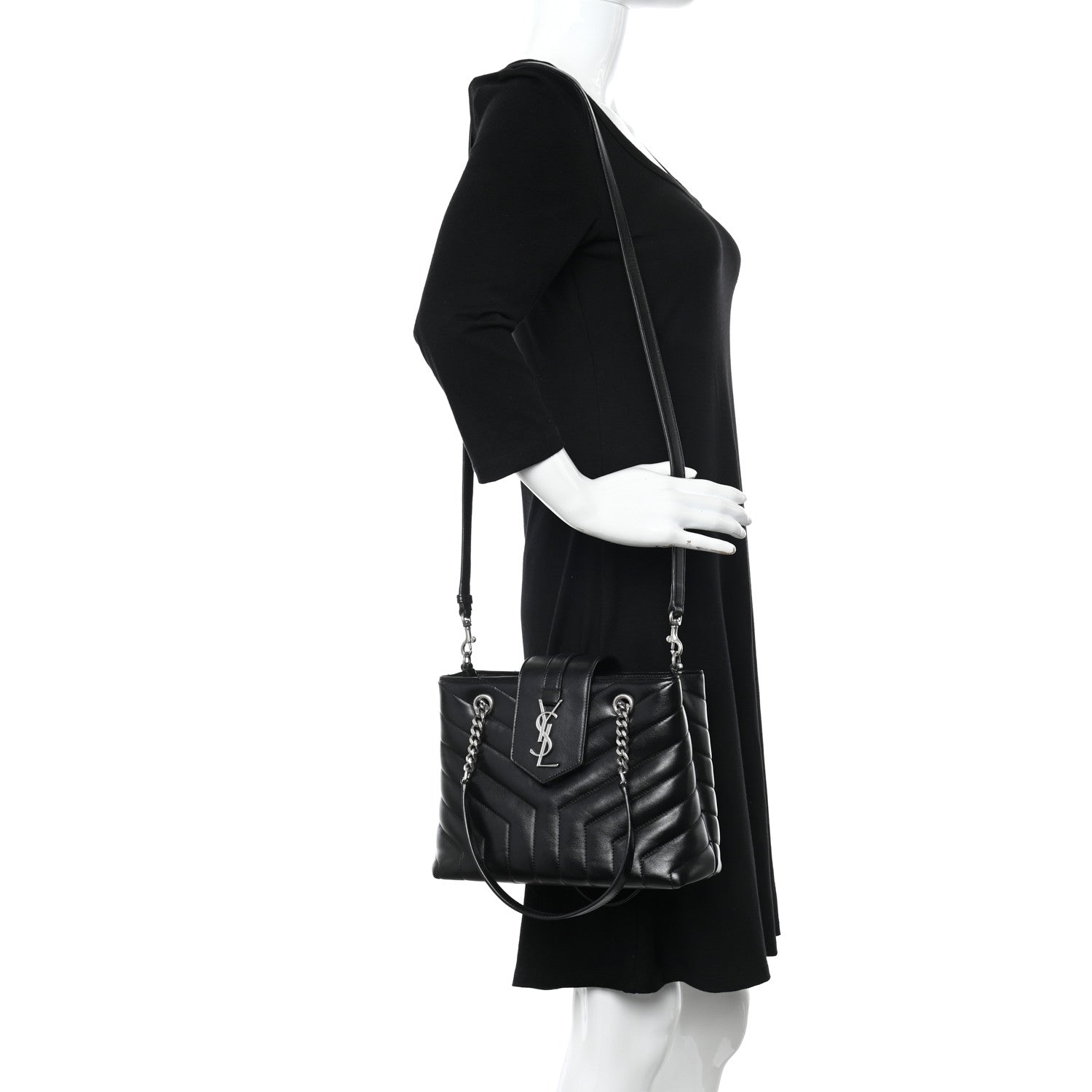 Saint Laurent Calfskin Y Quilted Monogram Small Loulou Shopper Black 2 of 13