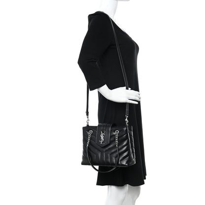 Saint Laurent Calfskin Y Quilted Monogram Small Loulou Shopper Black 2 of 13