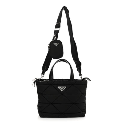 Prada Re-Nylon Nappa Triangle Quilted Padded Double Handled Zip Pocket Tote Black 1 of 10