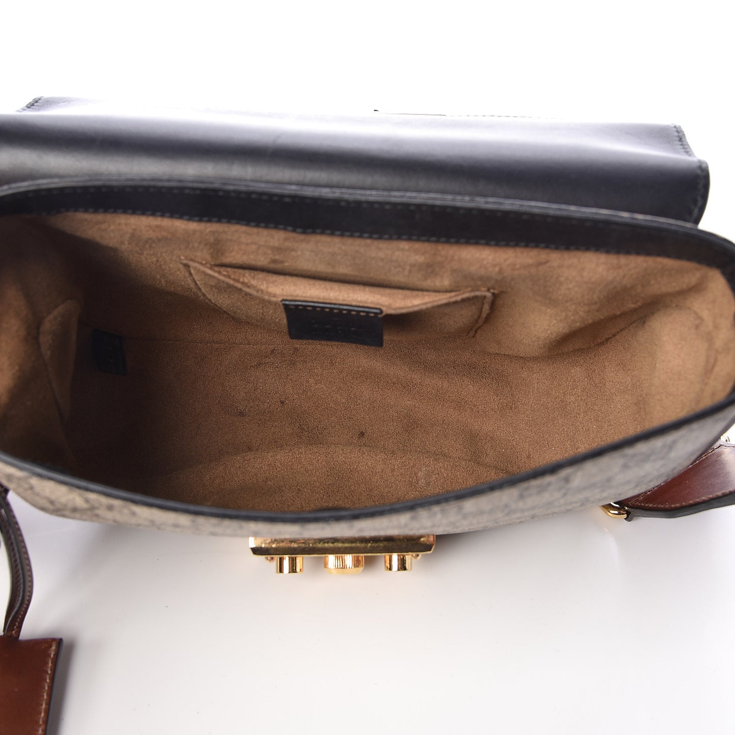 GG Supreme Monogram Web Medium Padlock Messenger Shoulder Bag Black