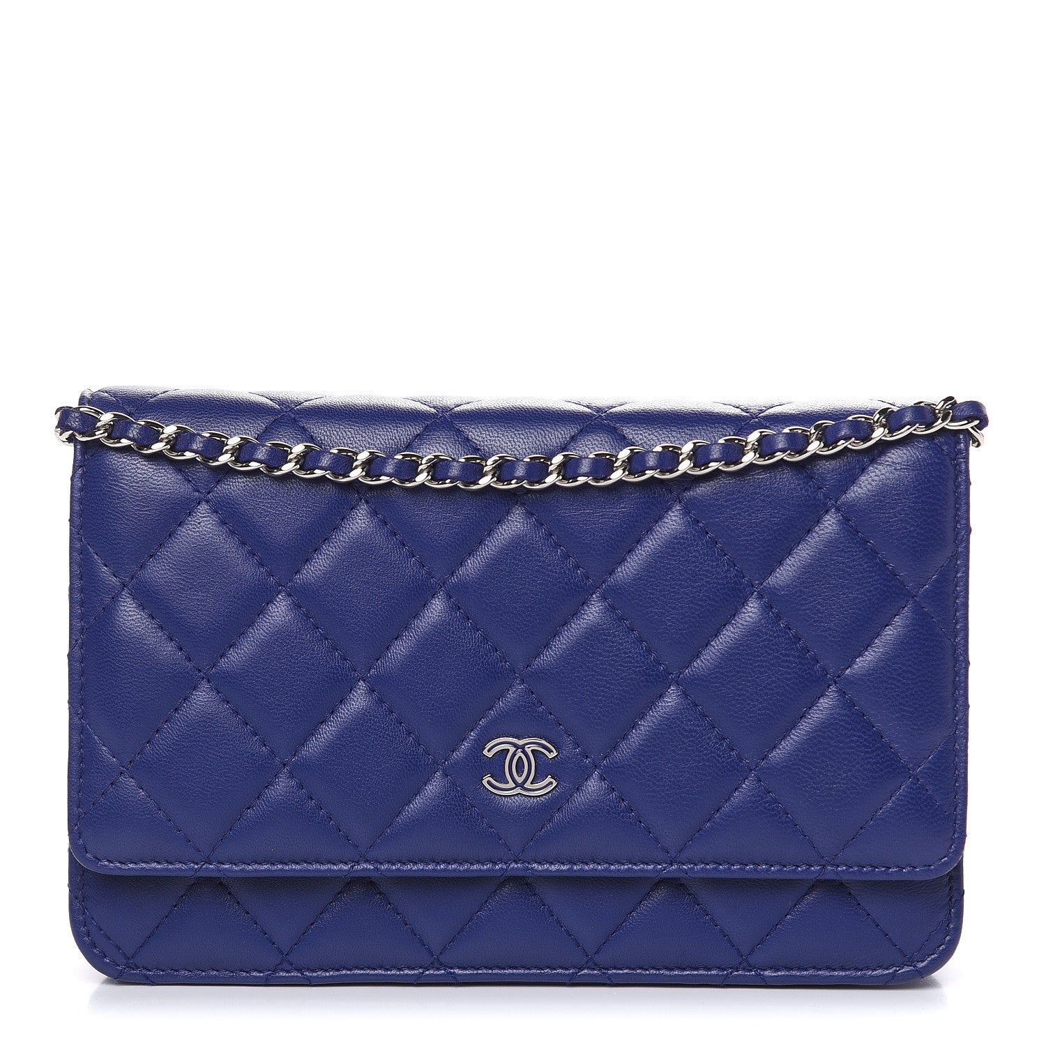 Chanel Lambskin Quilted Wallet On Chain WOC Blue 1 of 15