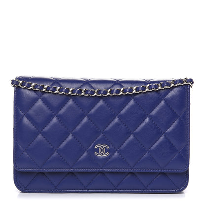 Chanel Lambskin Quilted Wallet On Chain WOC Blue 1 of 15