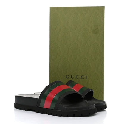 Gucci Rubber Web Mens Lug Sole Slide Sandals 9 Black Green Red 8 of 8