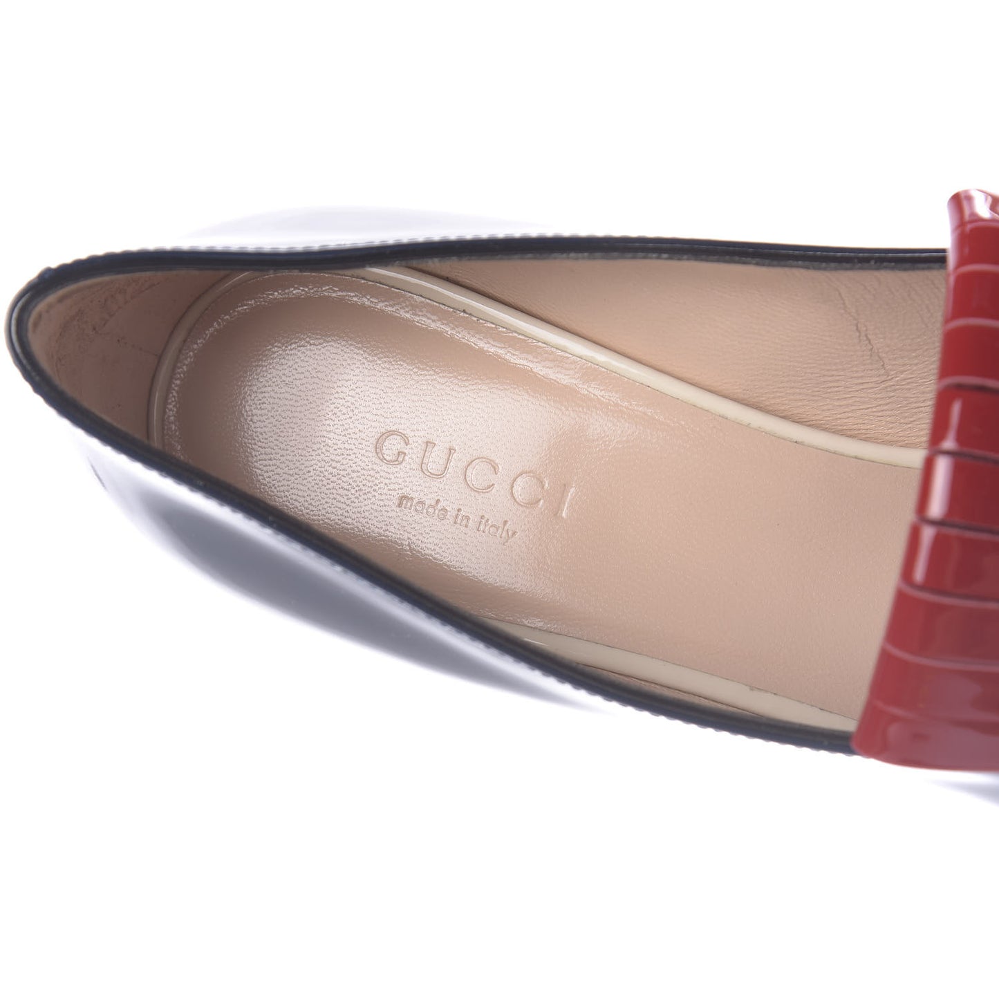 Vernice Studded GG Marmont Fringe 50mm Loafer Pumps 36 Blue Agata Hibiscus Red Mystic White