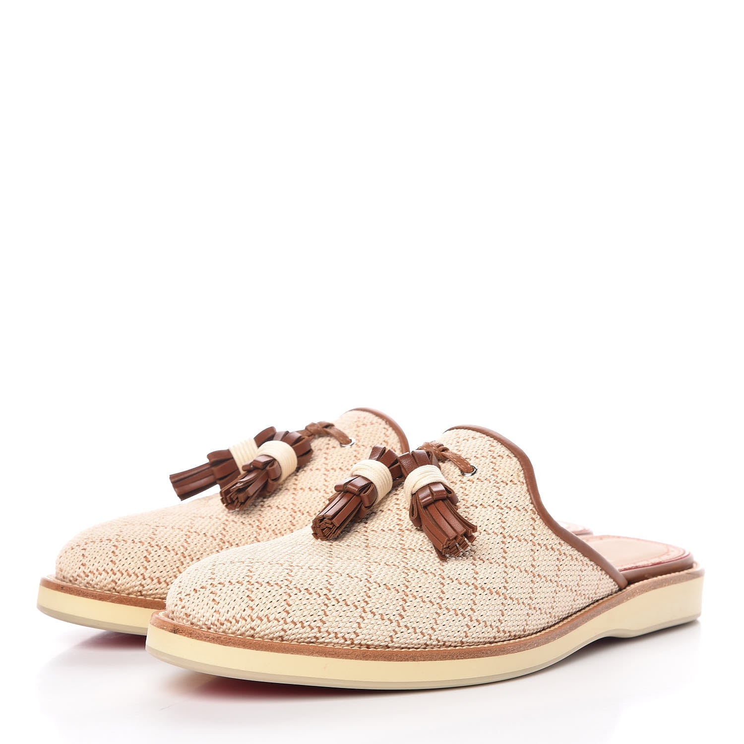 Christian Louboutin Calfskin Nappa Paille Matelasse Mens Youseffo Flat 41 Beige Cuoio 3 of 9