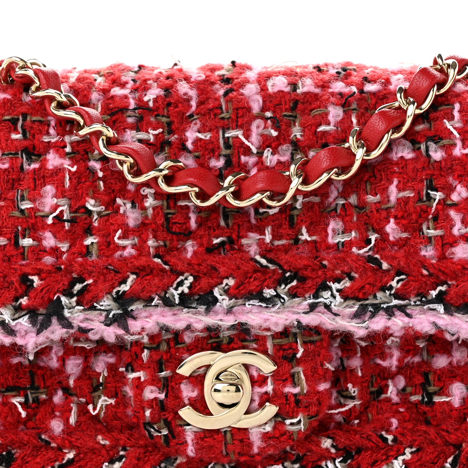 Chanel Tweed Quilted Mini Rectangular Flap Red Pink Multicolor 8 of 10