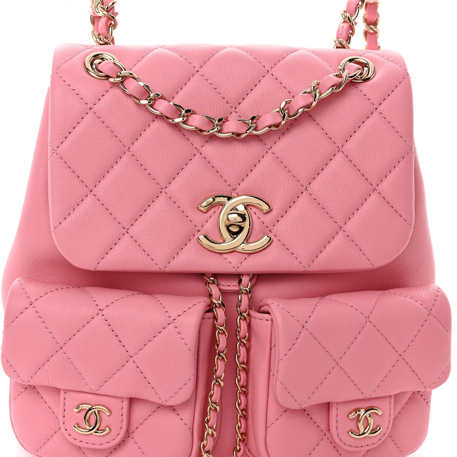 Chanel Calfskin Quilted Medium Duma Pockets Drawstring Backpack Pink 8 of 10